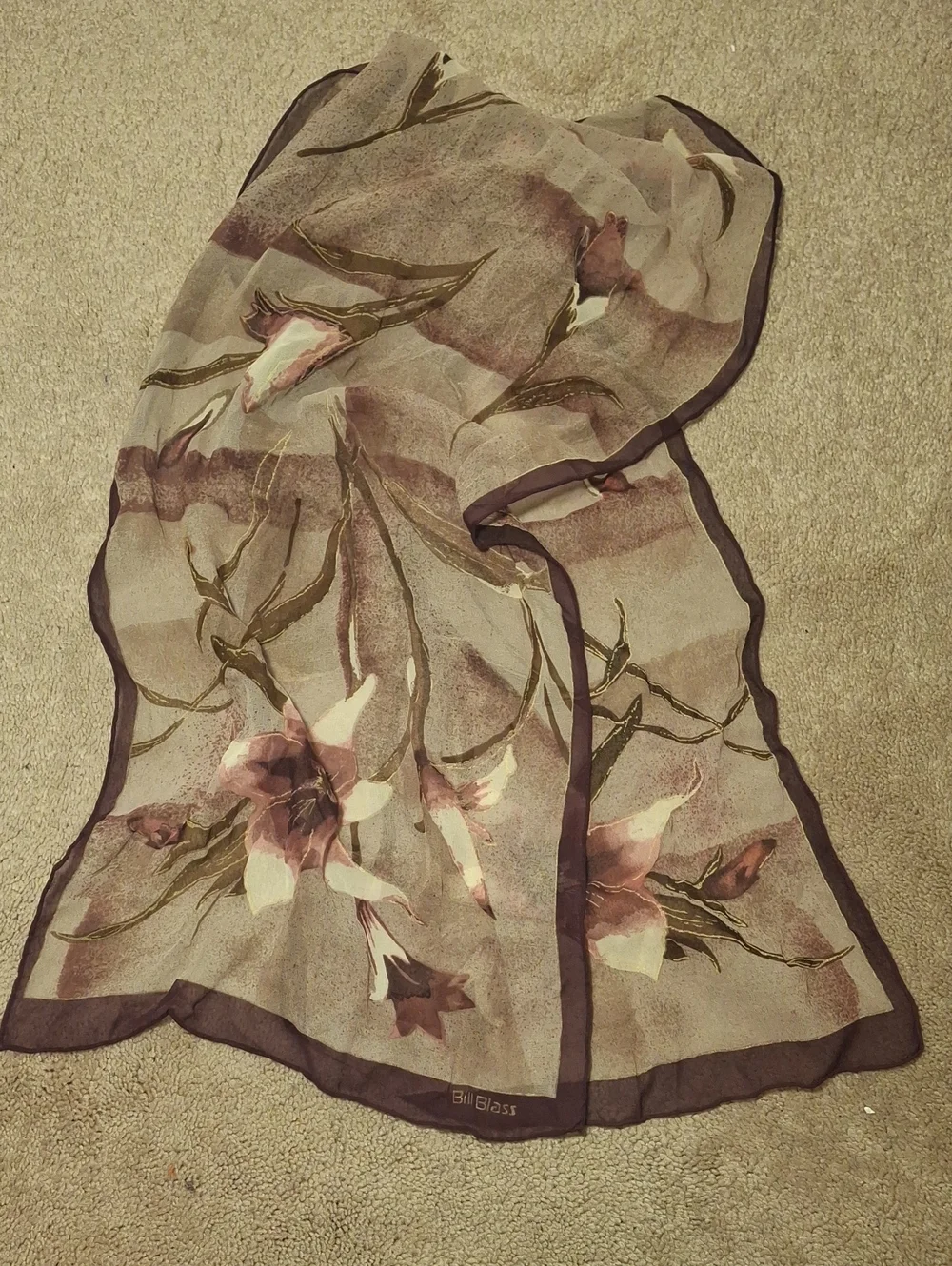 Bill Blass Sheer Floral Scarf in Mauve and Cream